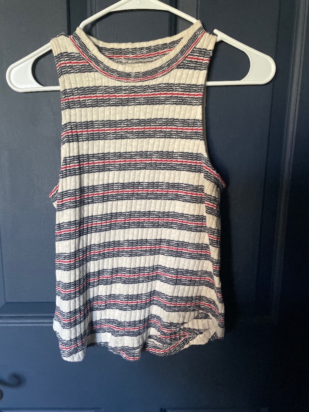 Madewell Sleeveless Knit Top in Cream Red & Blue Stripes XS